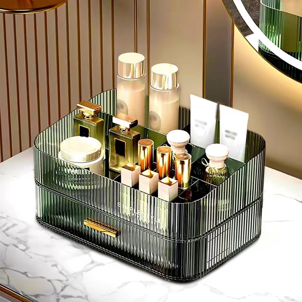 Make-up-Organizer mit stapelbaren Schubladen, Badezimmer-Organizer und Aufbewahrung, ideal für Schreibtisch und Kommode, ideal für Kosmetika, Hautpflege, Lippenstifte, Nagelpflege, Grün