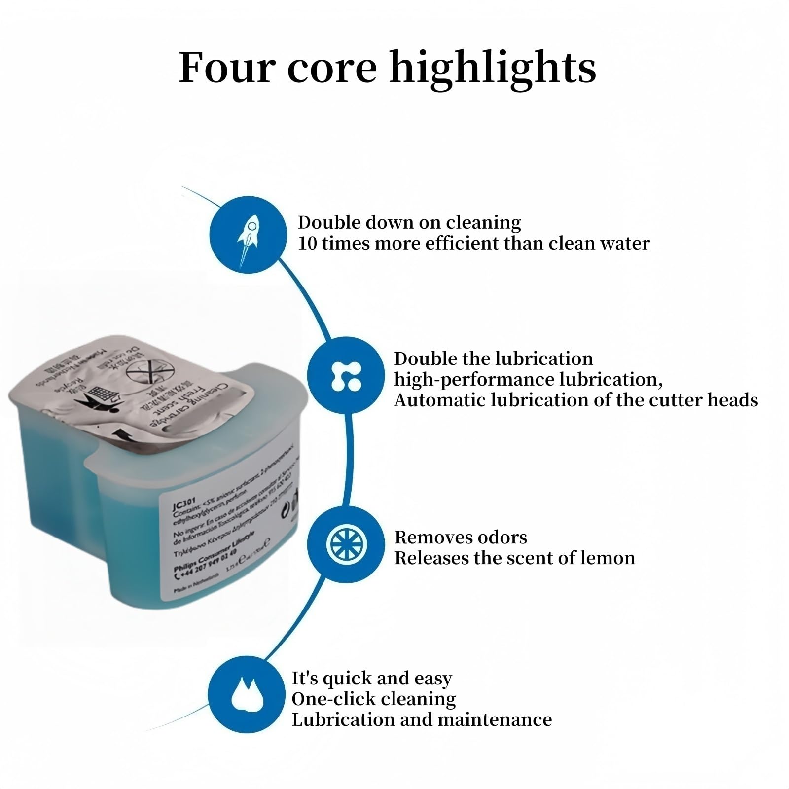 Compatible For Philips. Cartouches De Recharge Clean & Renew JC301, Nettoie Votre Rasoir Pour Une Hygiène Optimale, Élimine Les Particules Résiduelles De Cheveux Et De Peau, Liquide De Nettoyage Du Ra