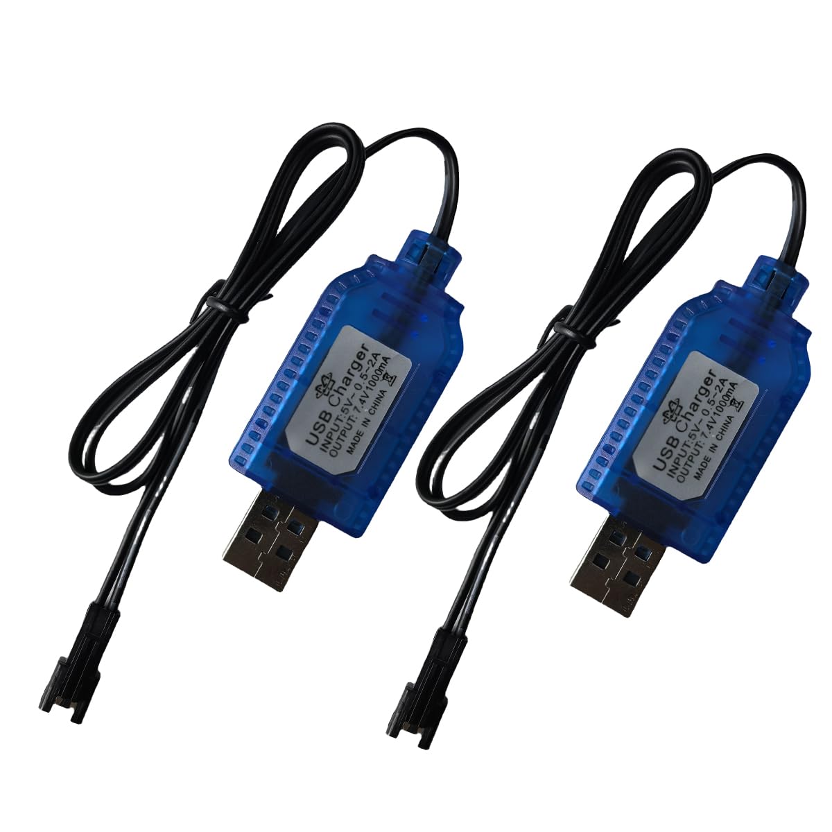 2pcs 7.4V Lipo Battery RC USB Charger Cable with SM-2PIN Plug Compatible RC Car/RC Plane/RC Tank/RC Boat and Other Remote Control Toys for USB Charger with Battery Protection (2, Blue)