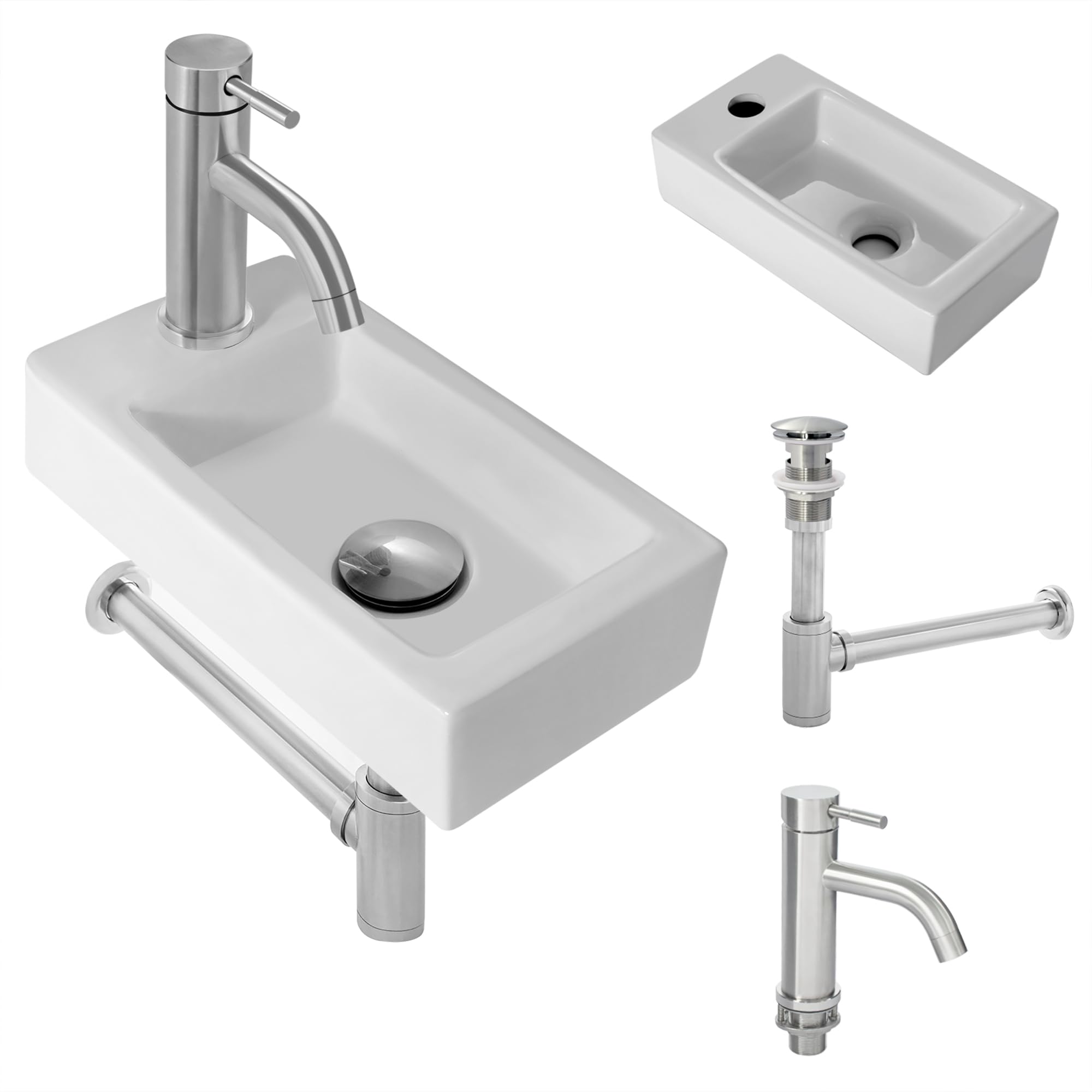 aufsatzbecken klein Hänge- oder Aufsatz Waschbecken Gäste WC Weiß 370x 185x 90mm+ hohe Armatur aufsatzbecken klein mini Handwaschbecken Linke