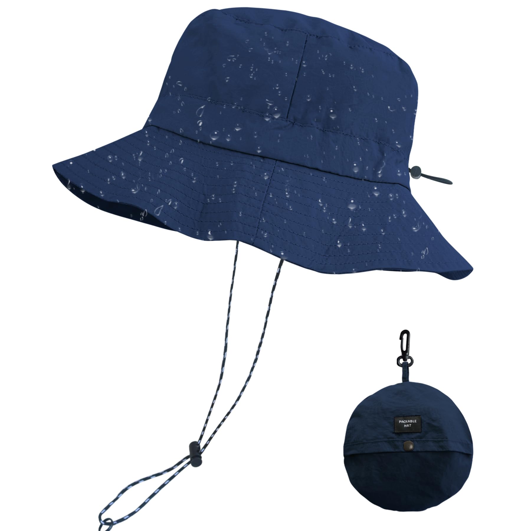PFFY Quick Dry Waterproof Packable Bucket Hat for Women Men Outdoor Sun Hats with Detachable Chin Strap