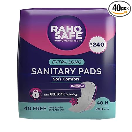 Raho Safe Extra Long Scented Sanitary Pads with Soft Wings - Pack of 40 Count| Leak Proof | Ultimate Absorbency with Biodegradable Disposable Bags |