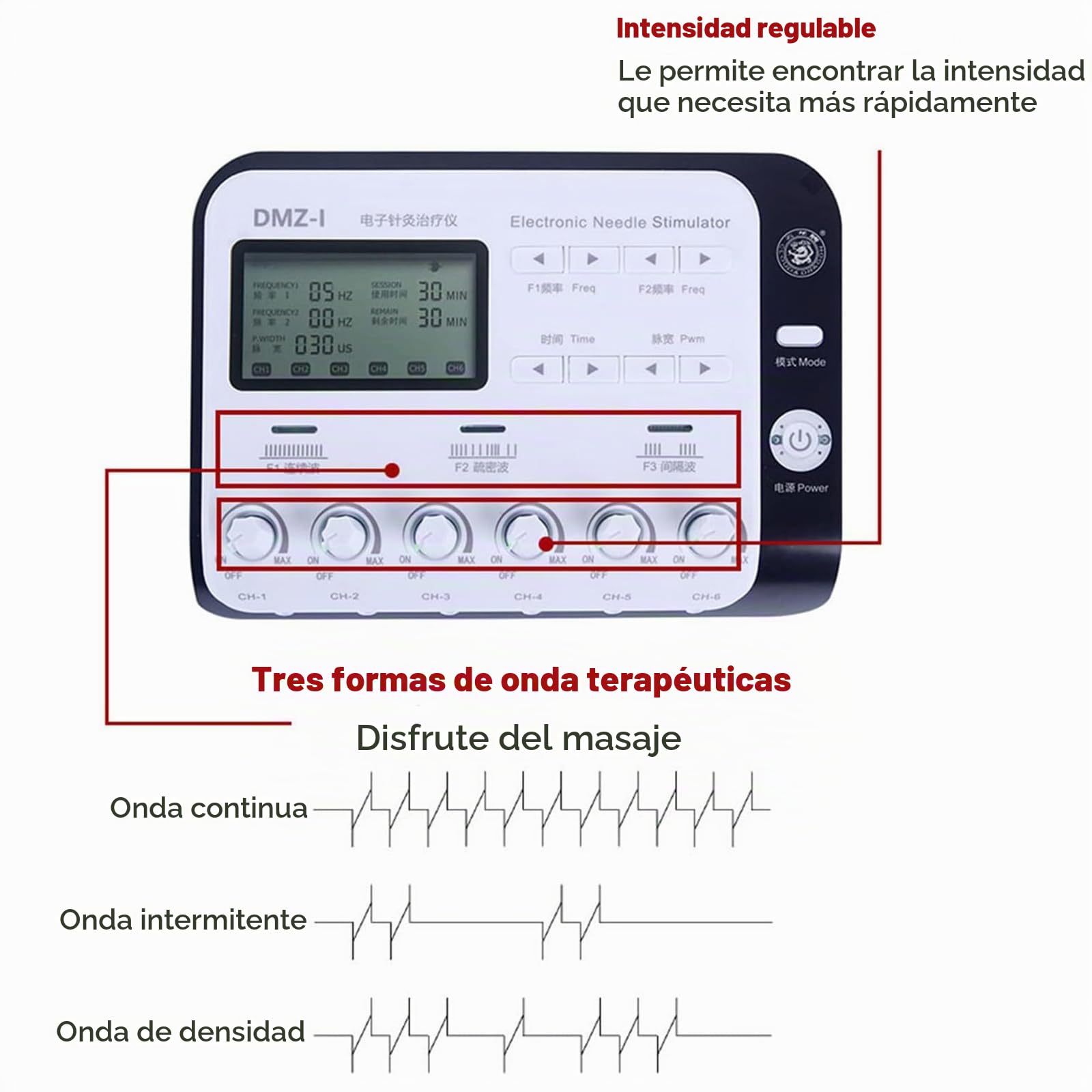 Aguja del Estimulador Muscular Eléctrico, Estimulador Muscular EMS, Máquina De Decenas Multifuncionales De 6 Canales De Salida, para Fisioterapia De Acupuntura, Equipo Masajeador