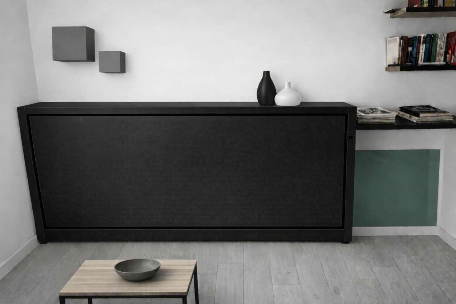 Drimino Cama Abatible Horizontal, 208 x 110 x 35 cm, Cama Individual 190 x 80 cm (Negro)