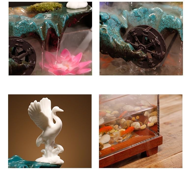 Fuente Decorativa de jardín, Fuente de Agua con Cascada, de cerámica, con iluminación LED, Quemador de Incienso, Feng Shui Zen, decoración para salón, Dormitorio, Oficina