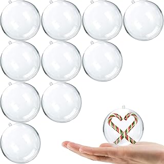 Jishi Clear Plastic Ornaments 10-Pack Christmas Ornament Fillable Balls for DIY Crafts, Christmas Tree Decorations, Wedding Party, Xmas Holiday Home Decor, Small Open Decorative Hanging Ornaments 60mm
