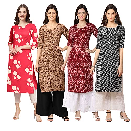 Image of Pinkmint Women's Crepe Digital Print Straight Kurta [Pack of 4] (CCV-334-338-339-335)
