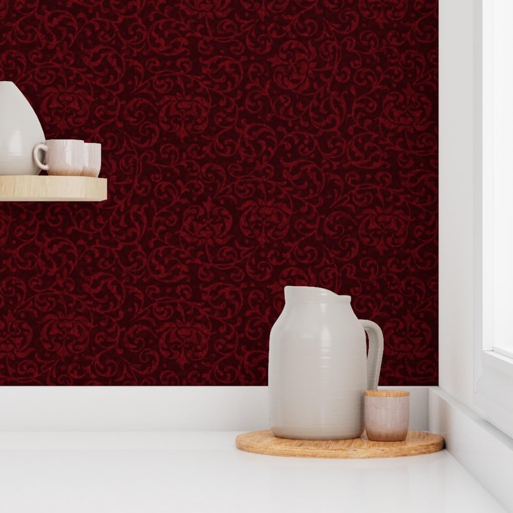 Peel & Stick Wallpaper 3ft x 2ft - Dark Victorian Elegant Burgundy Pre-Raphaelite Gothic Dark Red Custom Removable Wallpaper by Spoonflower
