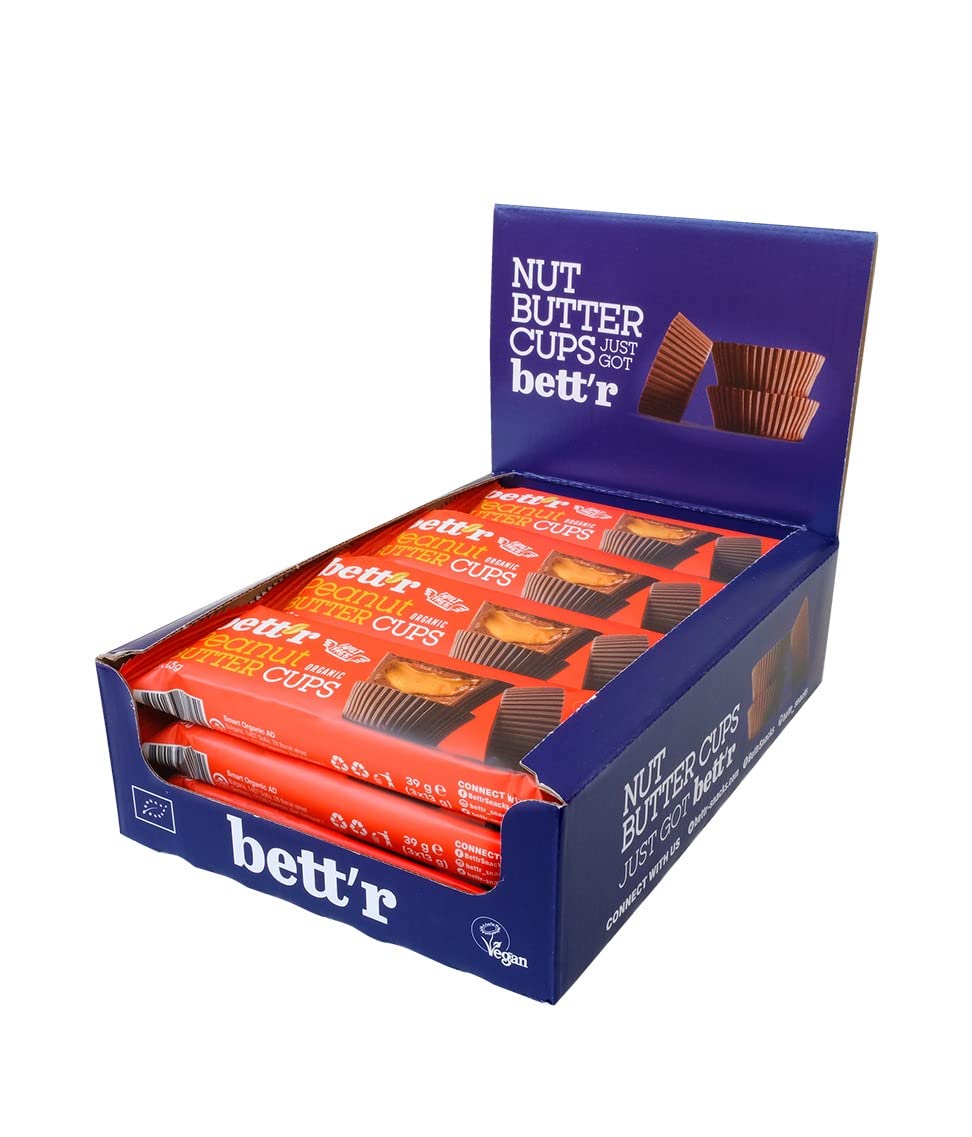 Bett’r Bio Peanut Butter Cups. 100% Vegan, Gluten Free and Lactose Free - 12 x 39 g