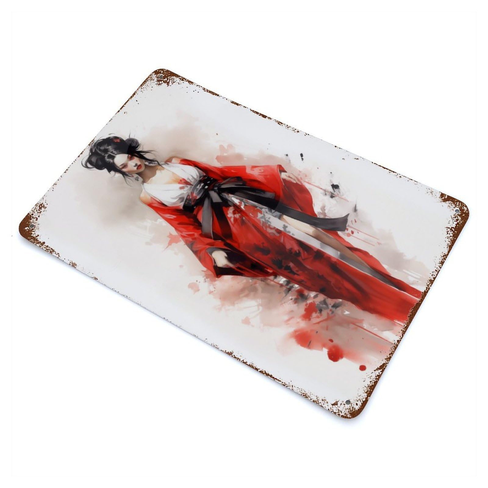 Garage Style Geisha in Red Weathered Tin Sign 11.8"x7.9", Classic Wall Plaque for Bar And Workshop