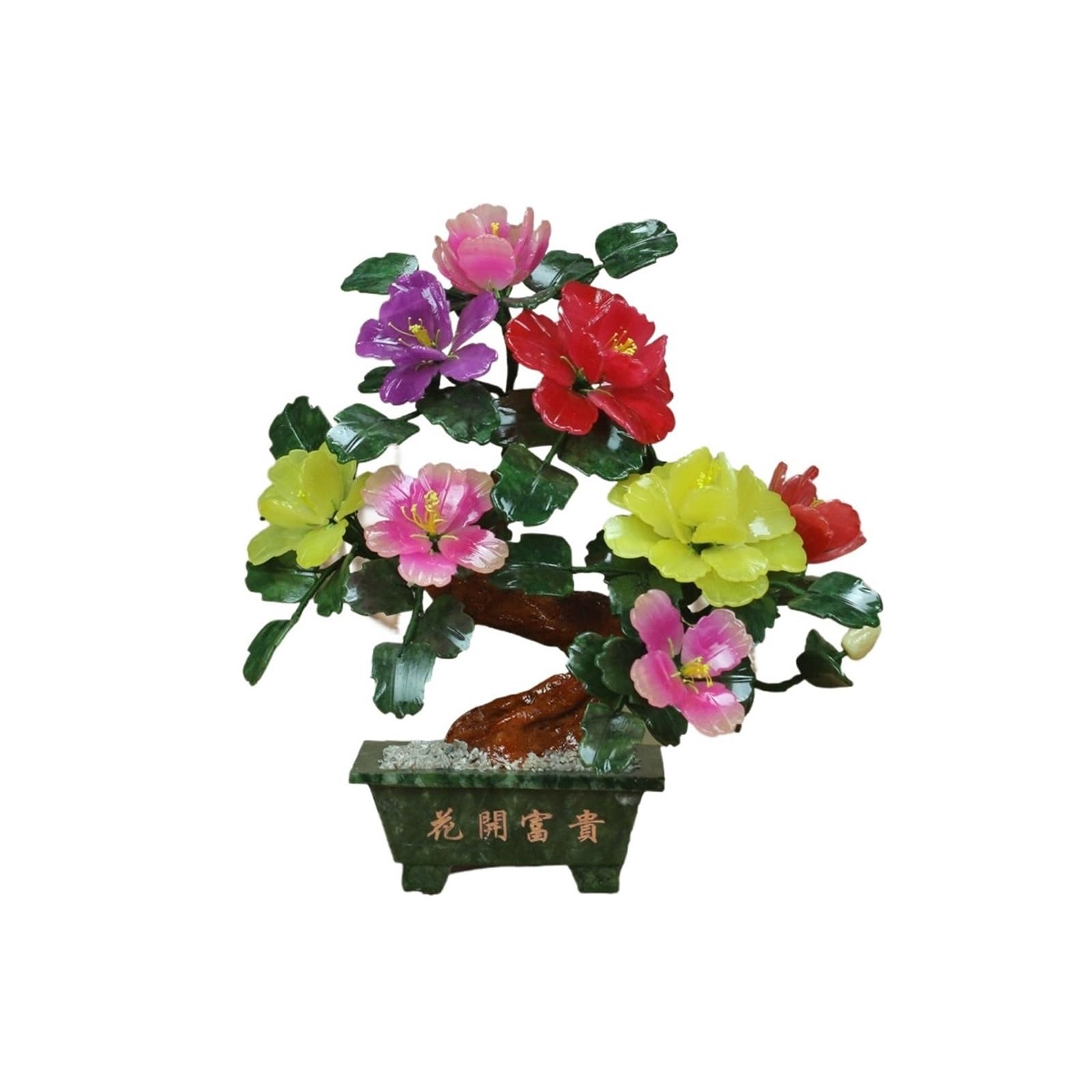 DFGHNBVC Artificial Plants Jade Peony Bonsai Ornament, Handmade Carved Potted Plant, Tv Cabinet Decoration Simulation Tree,Yellow.Yellow