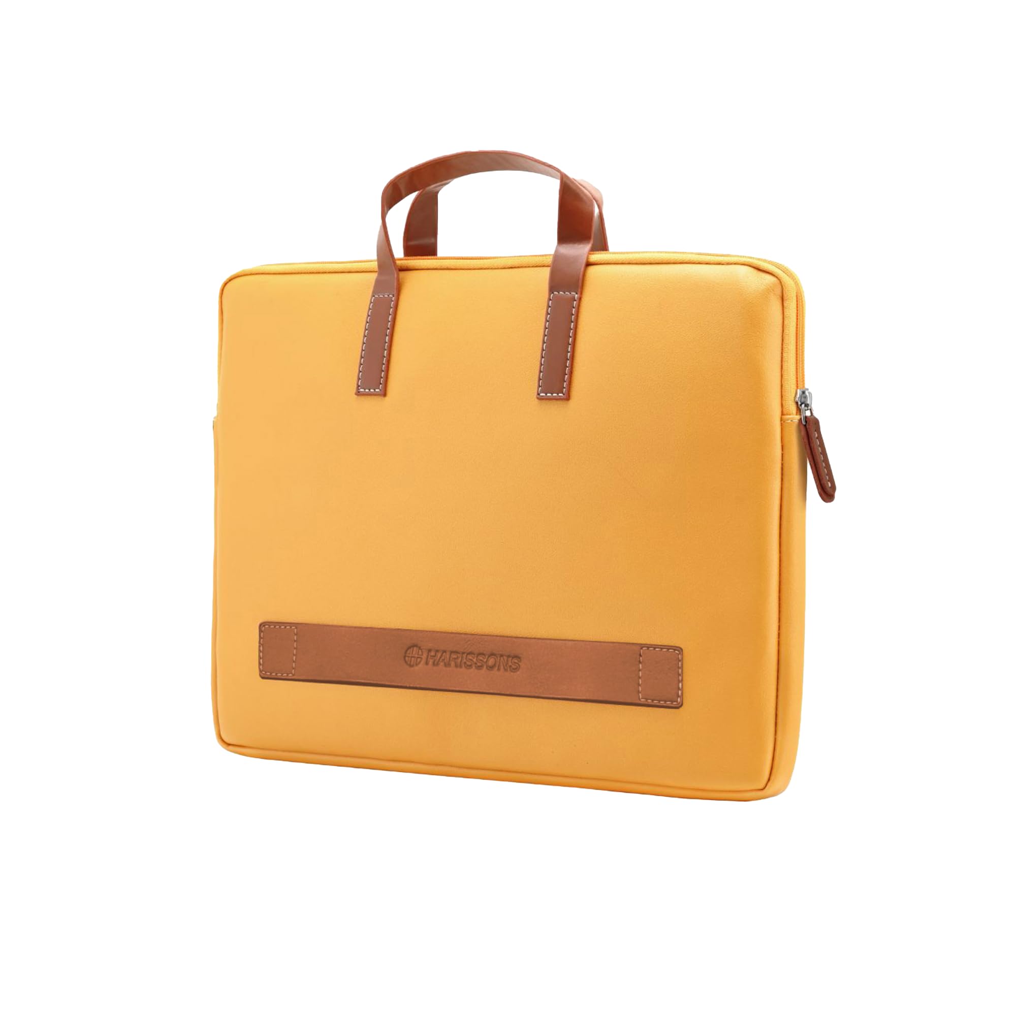 - HARISSONS OLIVER Laptop Messenger Sleeve | 3L | Fits 15.6” Laptop | Premium Vegan Leather | Slim, Lightweight & Professional | Laptop Cradle, Internal Zipper Pocket, Front Loop Holder (Mustard)