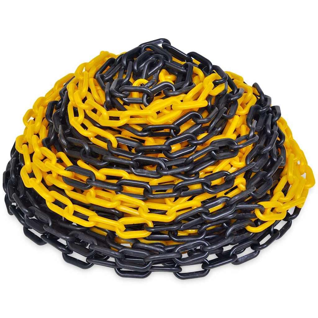 Chaîne de barrière de 30 m en plastique jaune/noir de 6 mm de diamètre - Chaîne d'avertissement pour marquage de sécurité pour l'intérieur et l'extérieur
