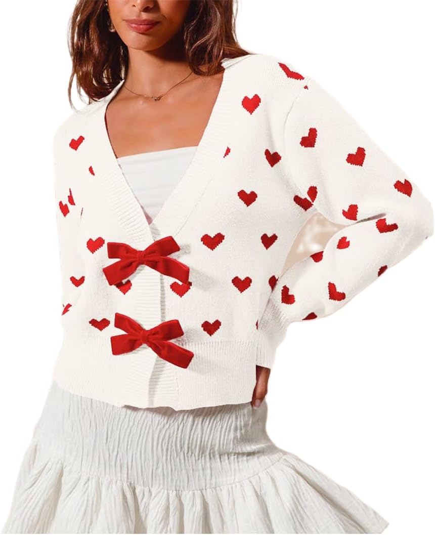 Women's Bow Tie Cardigan Sweaters Sequin Graphic Long Sleeve Open Front Knitted Cardigans Cute Party Sweater Tops