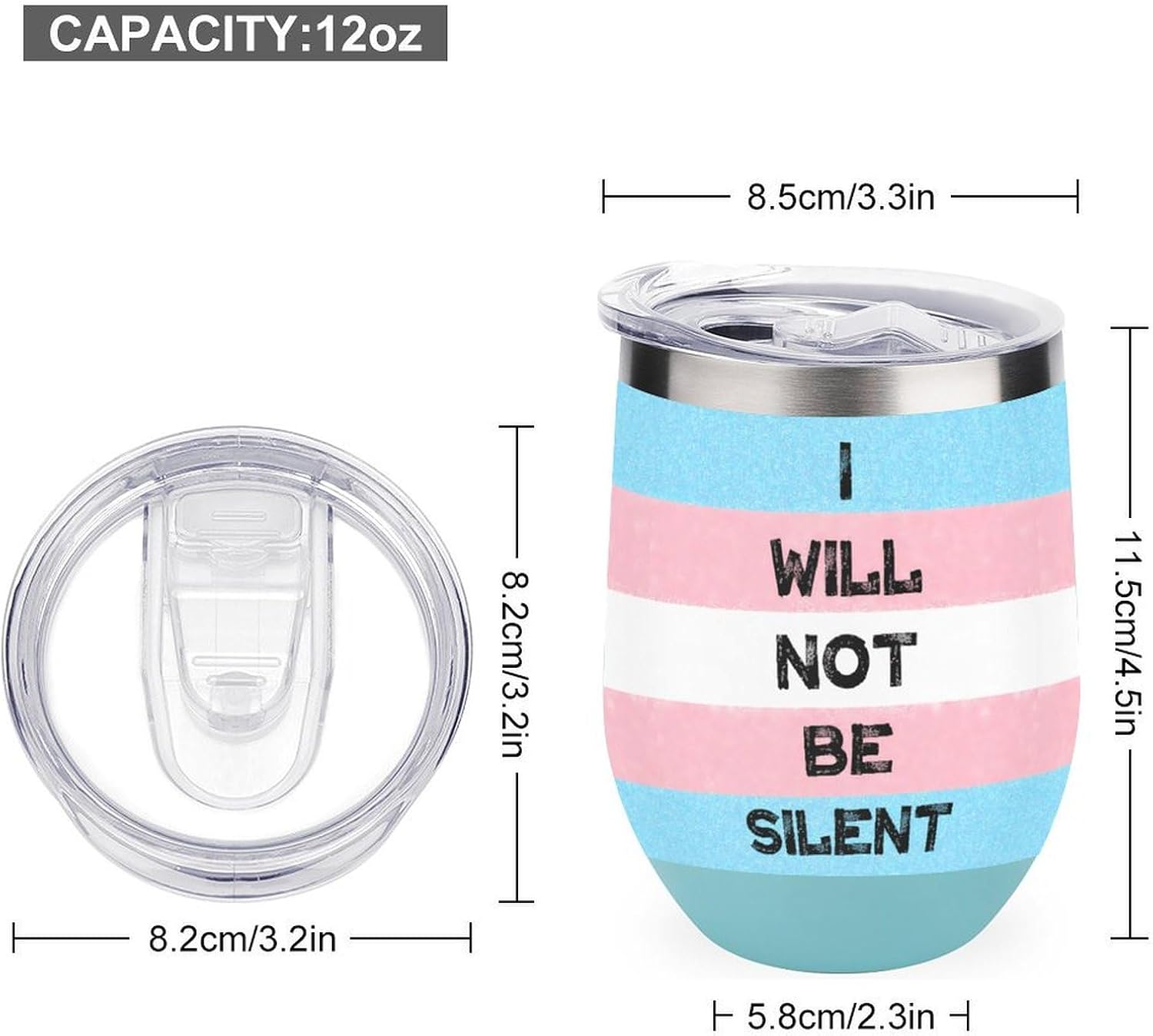 Transgender I Will Not Be Silent Lgbt Insulated Drinking Cup Stainless Steel Coffee Mug Wine Tumbler with Lid 12OZ