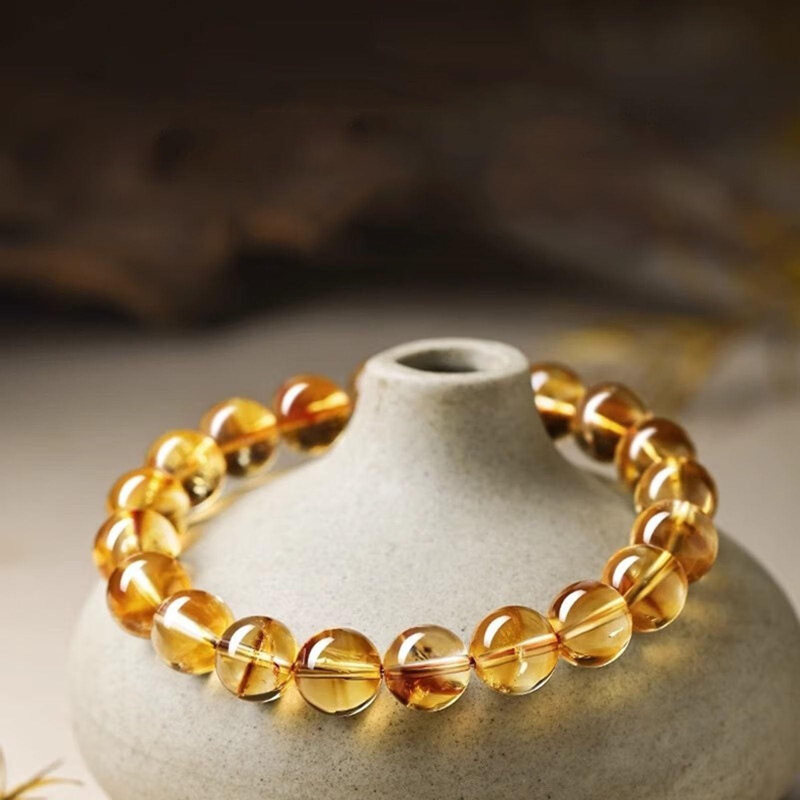 Citrin-Quarz-Stretch-Armband, handgefertigtes Edelstein-Perlen-Armband | Kristallstein-Heilenergie-Armbänder, elastisches, handgefertigtes, poliertes Edelstein-Chakra-Perlen-Armband