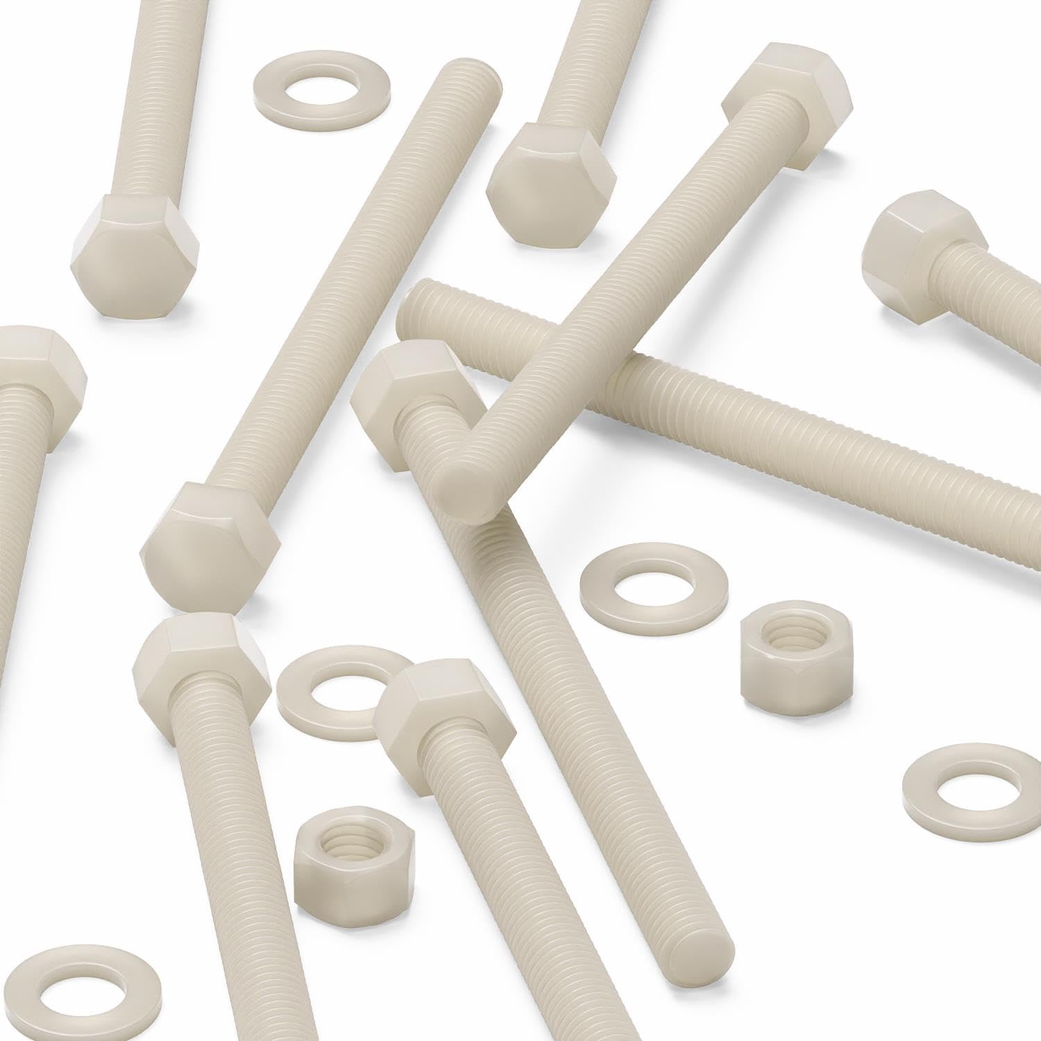5X Natural Nylon PA66 Hex Head Plastic Bolts, Nuts & Washers, M12 x 150 mm
