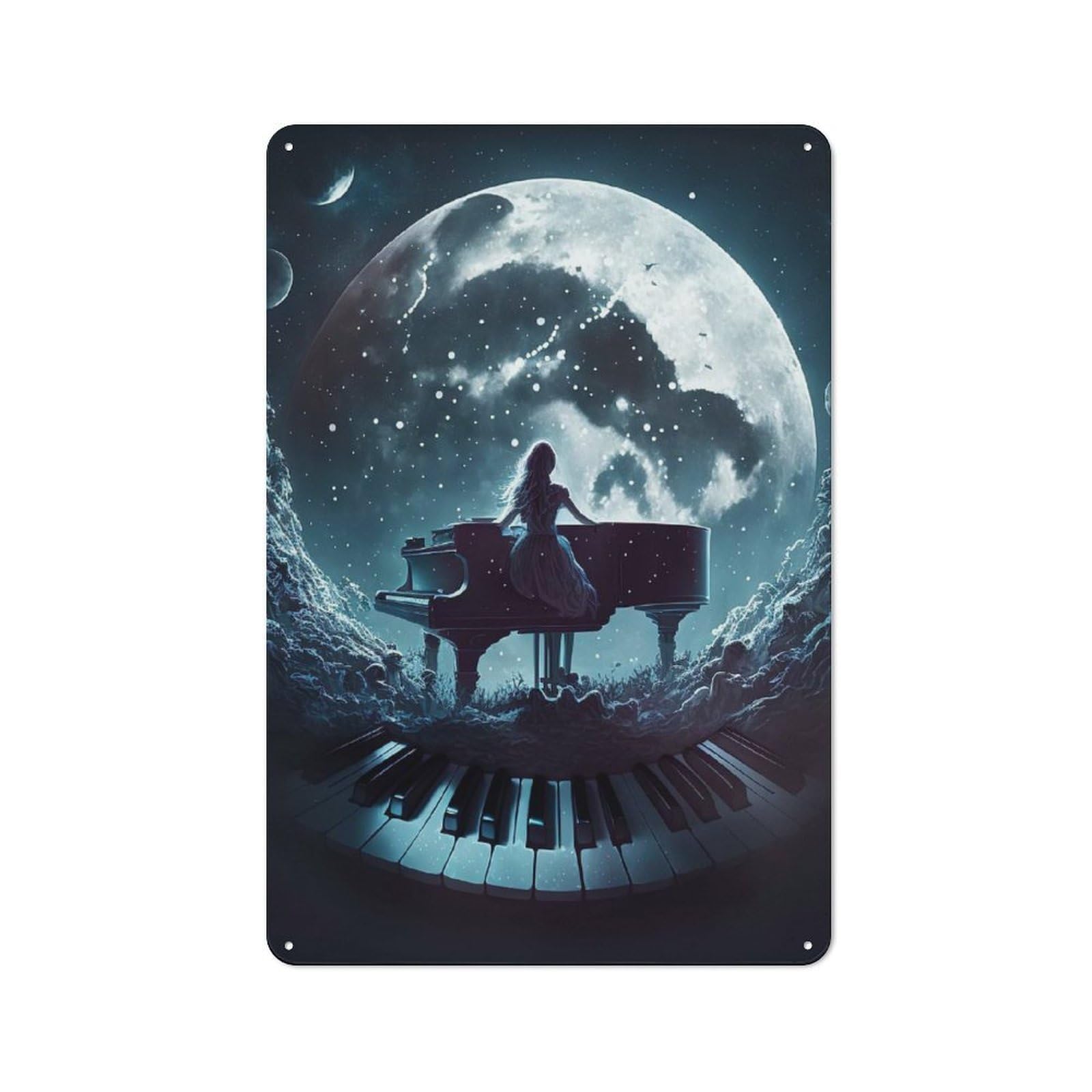 Playing Piano Printed Metal Sign 30x20cm for Garage Wall, with Clear Industrial Wall Decor Character