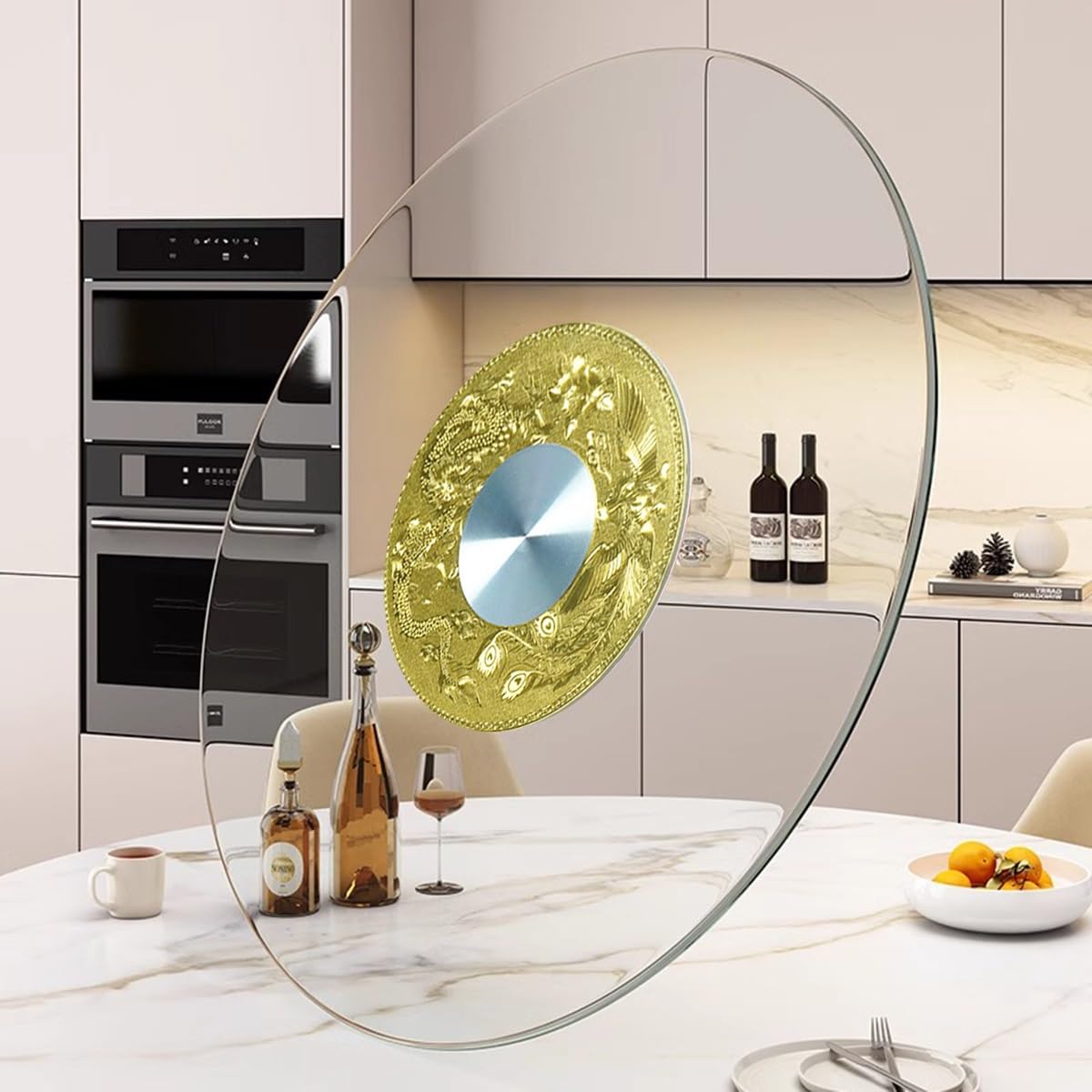 UZAMIRLEX Glass Lazy Susan Turntable, Tempered Glass Lazy Susan Turntable Multicolor 28-40 Inch Round Rotatable Serving Plate(Dragon and Phoenix,34in/85cm)