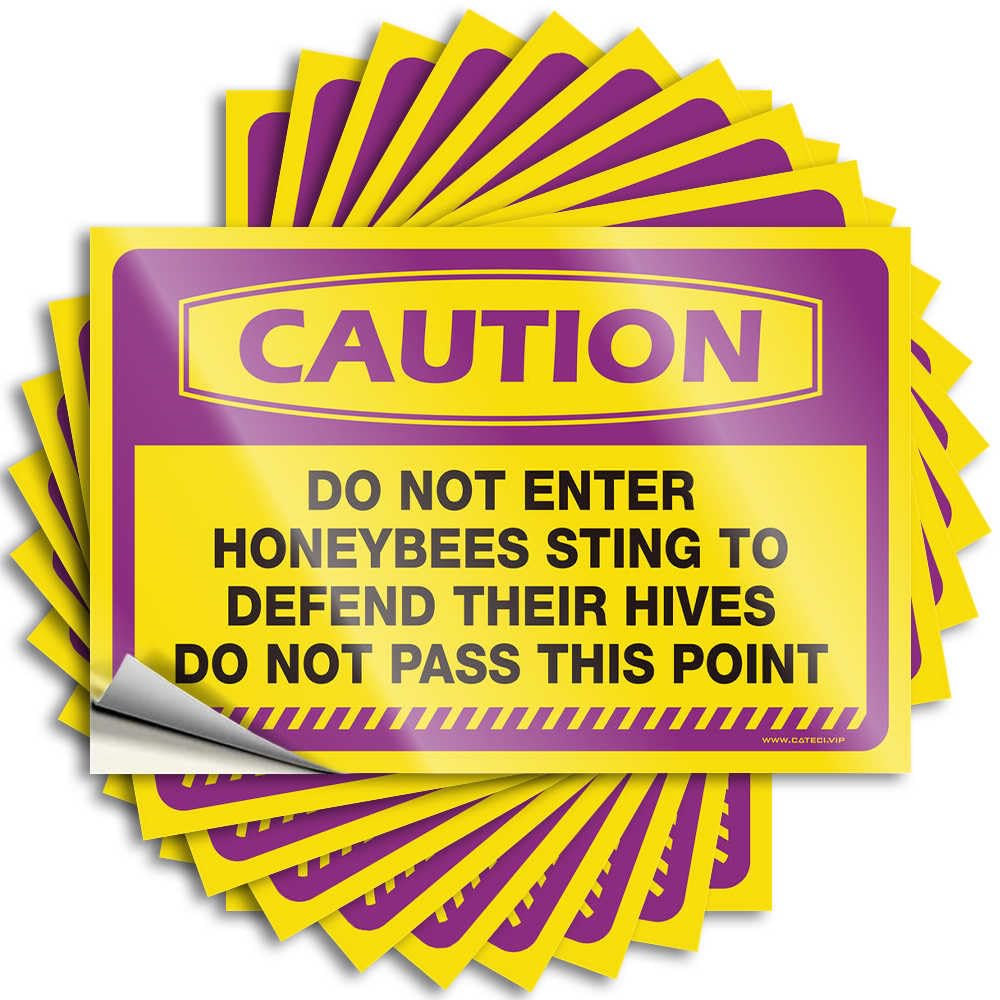 Bedroom Door Decor Stickers Home Library Laminated Bar for Outdoor - Caution Do Not Enter, Honeybees Sting to Defend Hives/Decals Peel and Stick(12X18CM-6Pcs)