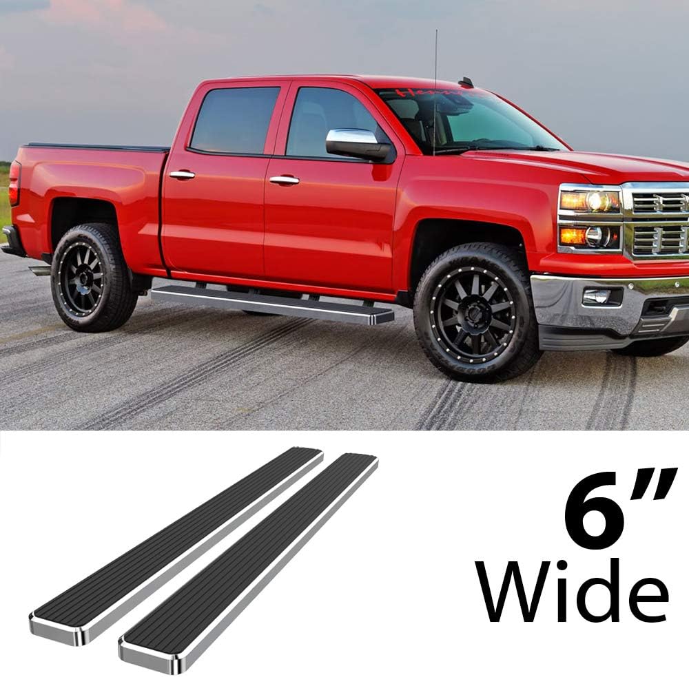 HD Ridez Side Step 6" Stainless Steel Polished Compatible with Chevy Silverado GMC Sierra 1500 2007-2018 & 2500 HD 3500 HD 2019 Crew Cab (Exclude 07 Classic) (Nerf Bar Side Steps)