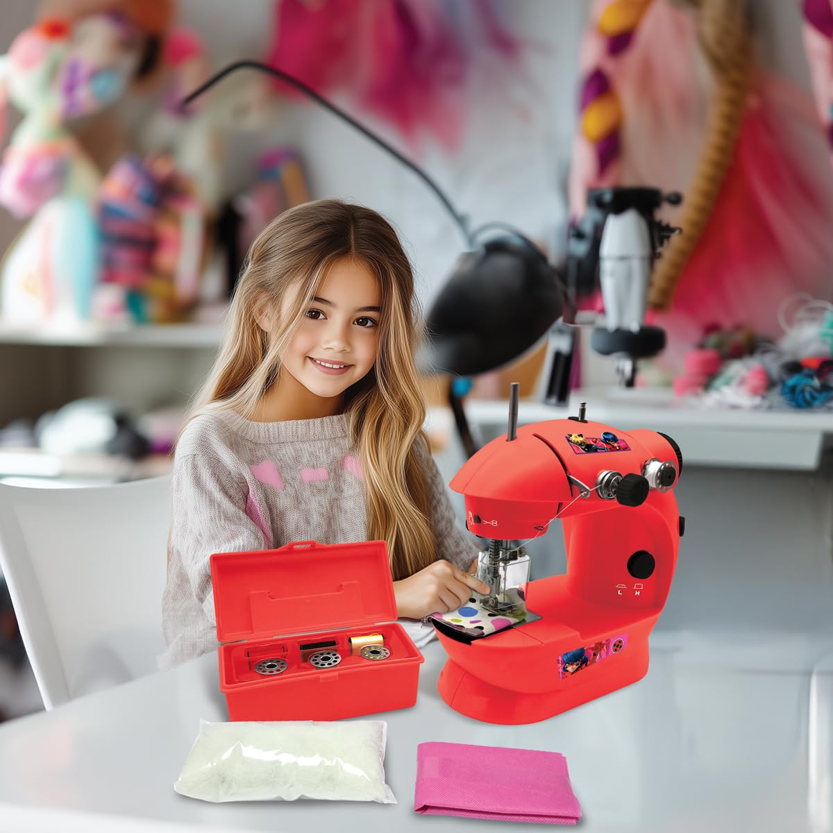 Lexibook Miraculous, Macchina da Cucire con Accessori, Luce e Pedale, Gioco d'imitazione per Ragazze, Gioco di Moda Fashion Design, SW100MILXB