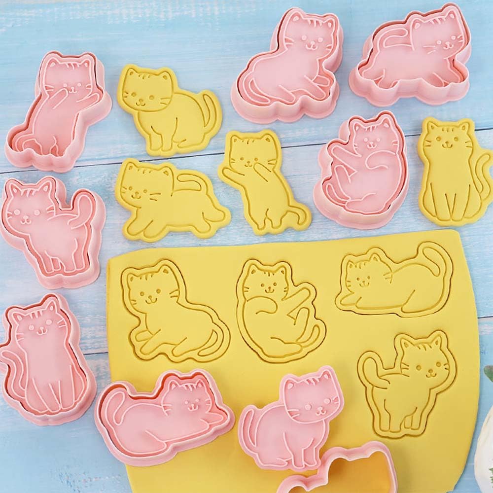 Juego de 8 sellos 3D para galletas de gato, cupcakes, panqueques, tarta de manzana, pastelería, moldes para galletas de frutas y sándwiches para decoraciones de fiesta de gatos 7