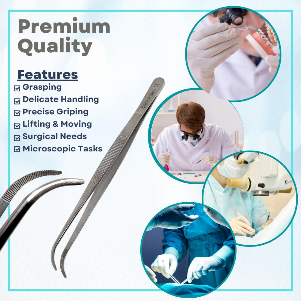 Stainless Steel Microscopic Lab Tweezers With Blunt Serration & Curved Tips Detailed Working - General Purpose Forceps (Curved Tips - 8