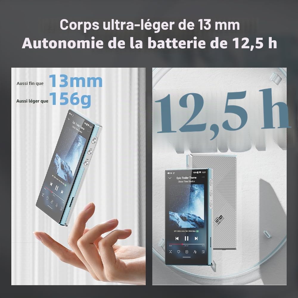 JadeAudio FiiO JM21 Lecteur de Musique MP3 Haute résolution Android 13 avec Snapdragon 680, Bluetooth, WiFi, USB, DAC, 12,5 Heures de Lecture (Bleu Ciel)