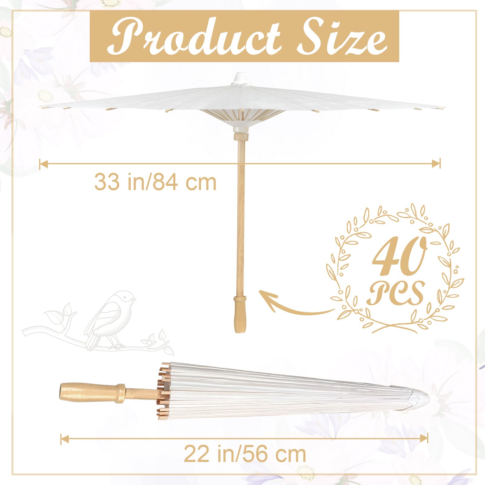 Weiße Papierschirme, 84 cm, geölt, chinesischer und japanischer Stil, weiße Papier-Sonnenschirme, Großpackung für DIY-Malerei, Hochzeit, Brautparty, Deckendekoration, 40 Stück