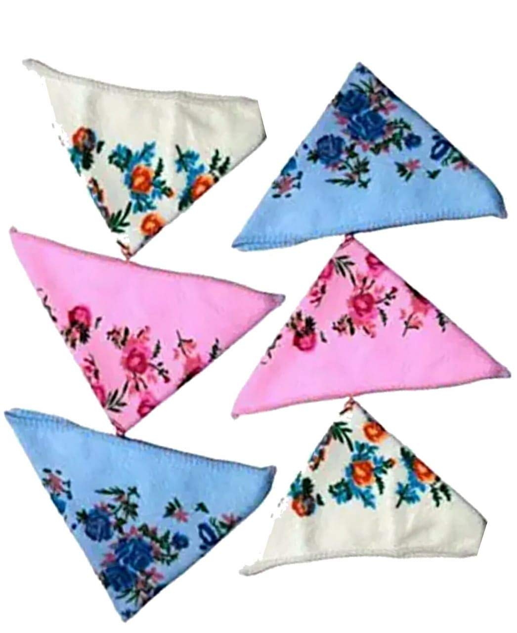ORAS Women's Soft Touch Thick Towel Light Color Handkerchief with Printed Flowers (Multicolour) Pack of 6-image-1