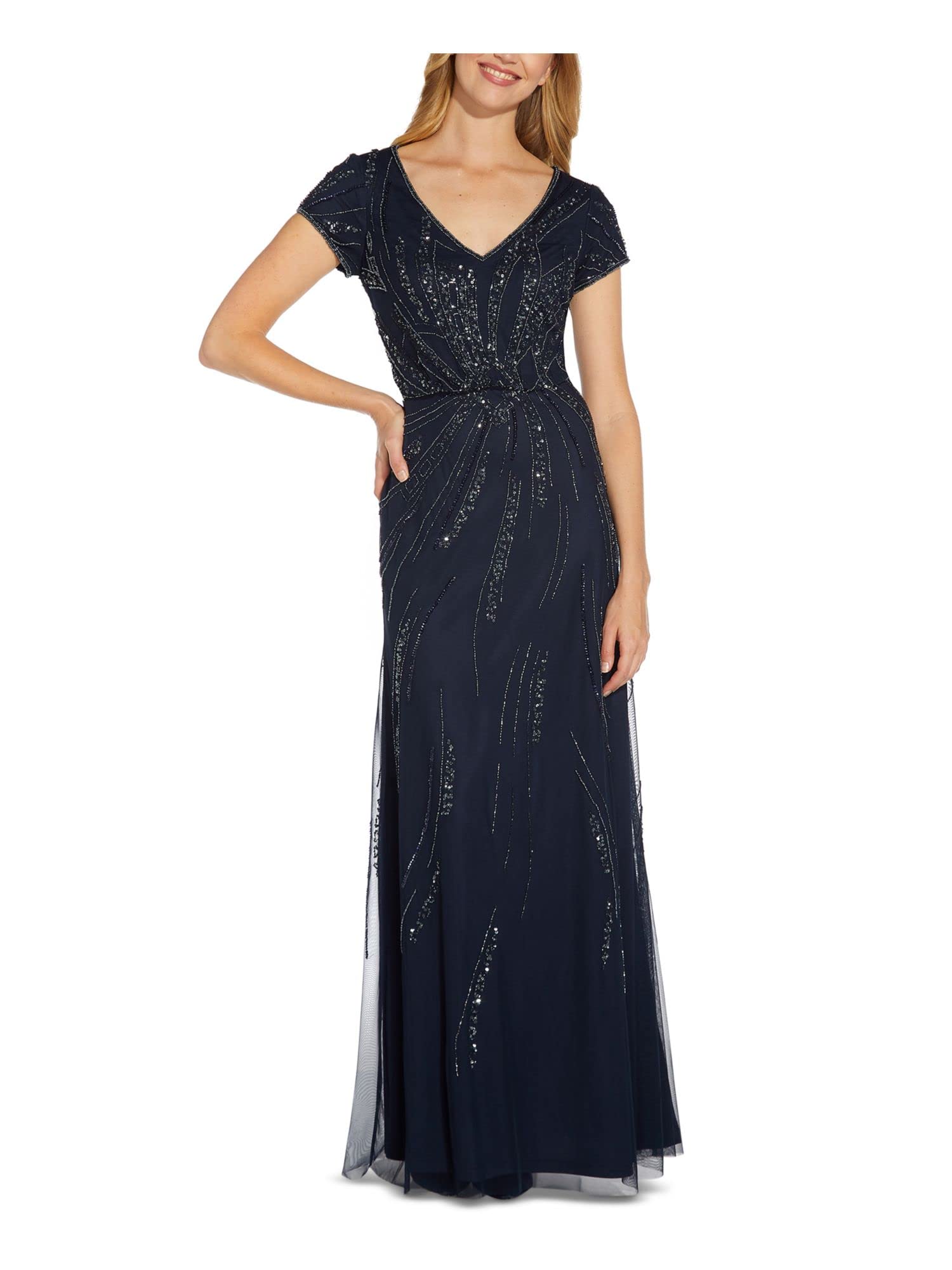 Adrianna Papell Women's Beaded Blouson Dress, Midnight, 8