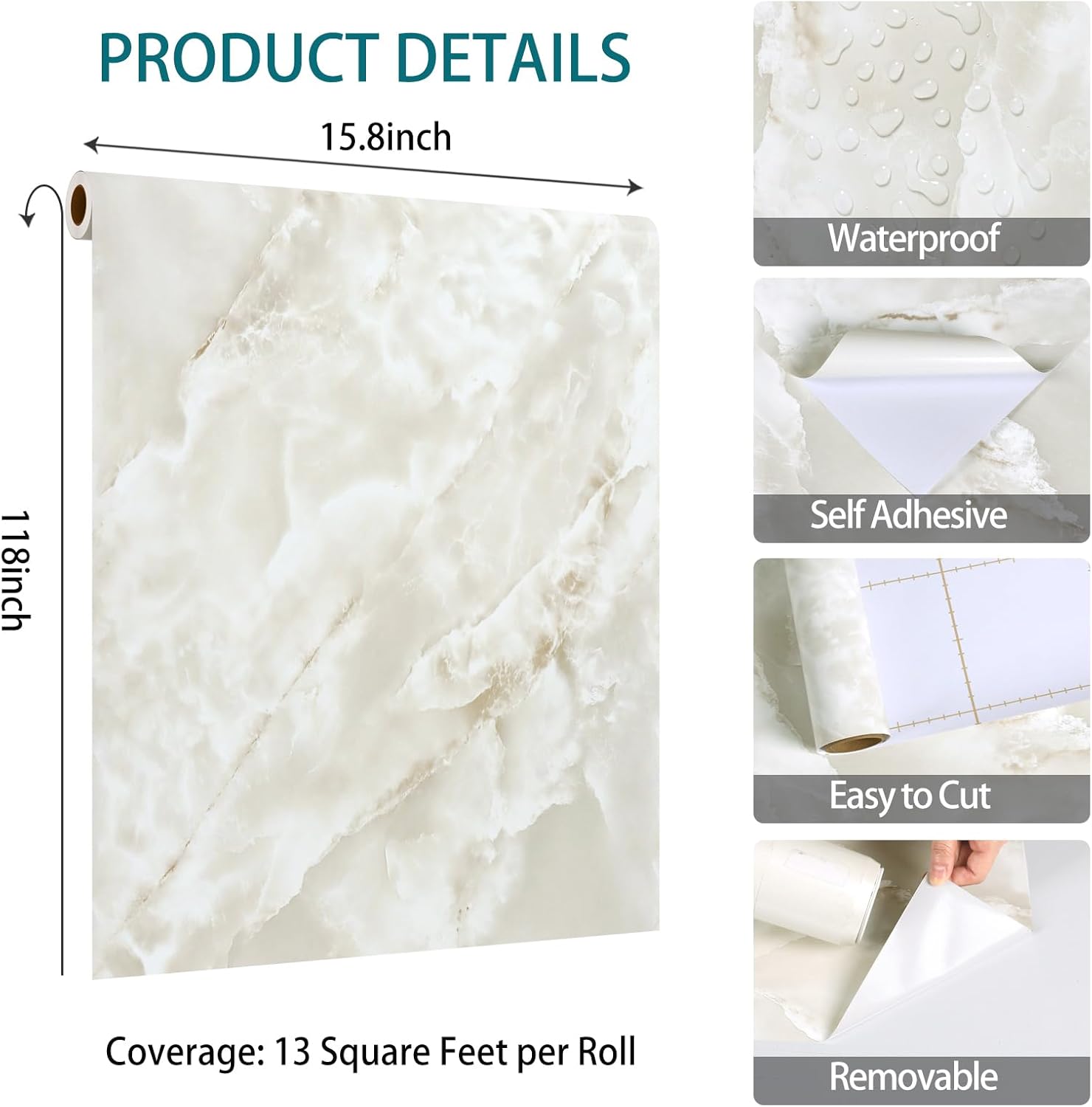VaryStyle Cream Beige Marble Countertop Contact Paper Peel and Stick Waterproof Onyx Marble Wallpaper for Kitchen Bathroom Counter Top Covers Removable Thick Contact Paper for Countertops 15.7"x118"