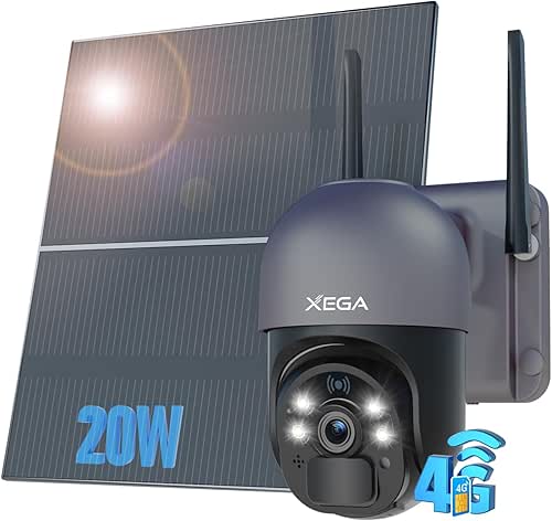 Xega 4G Cámara Solar Vigilancia Exterior con Tarjeta SIM【20W Panel】