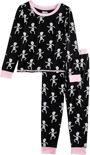 Mud Pie Girl Halloween Skeleton Glow Pjs(Black,5T)