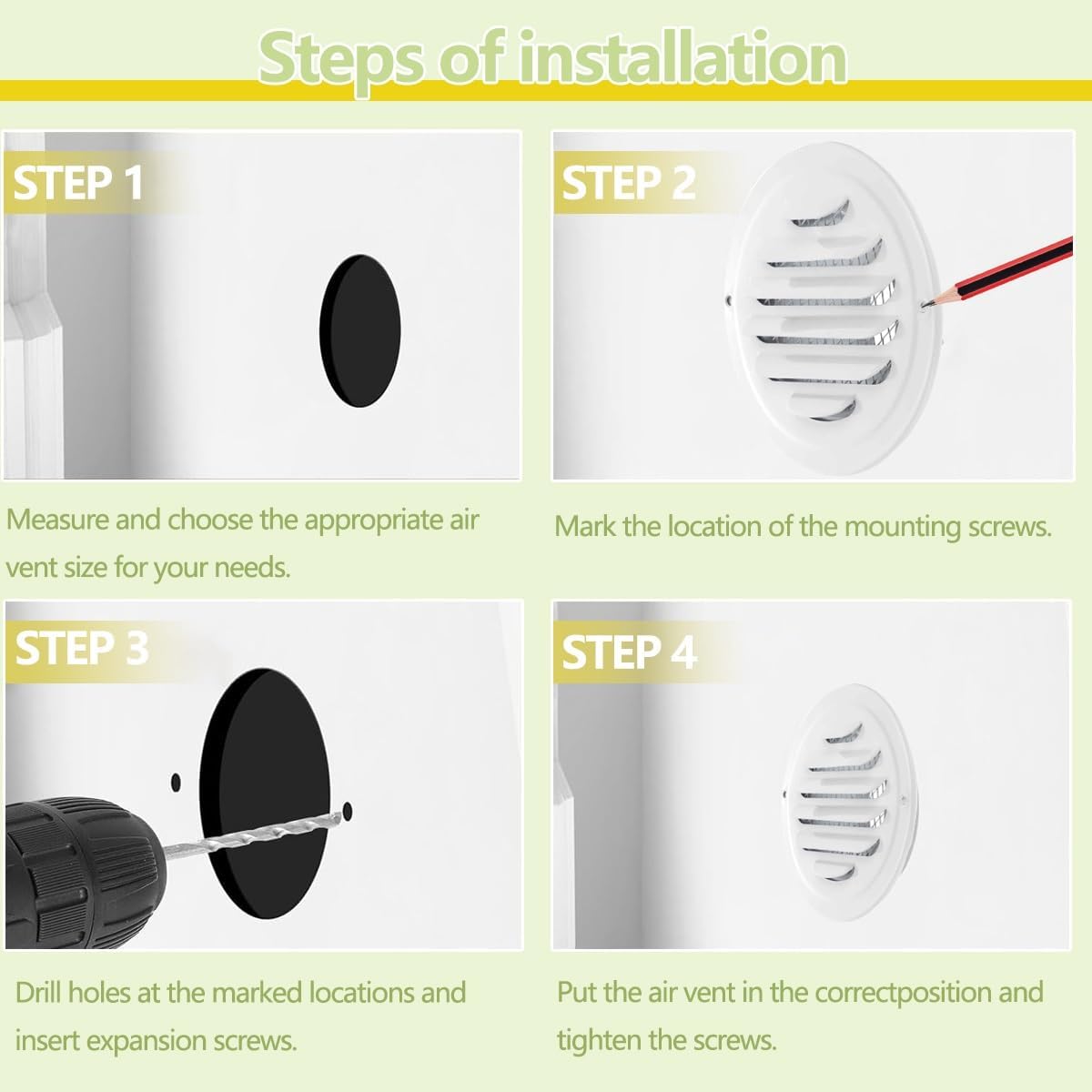 2 Pcs White Air Vent Covers Wall Soffit Vent Cover Stainless Steel Louver Grille Cover Exhaust Vent Hood for Ceiling Mount, Bathroom, Garage, Attic Ventilation, Outlet Cap(200 mm/8in)