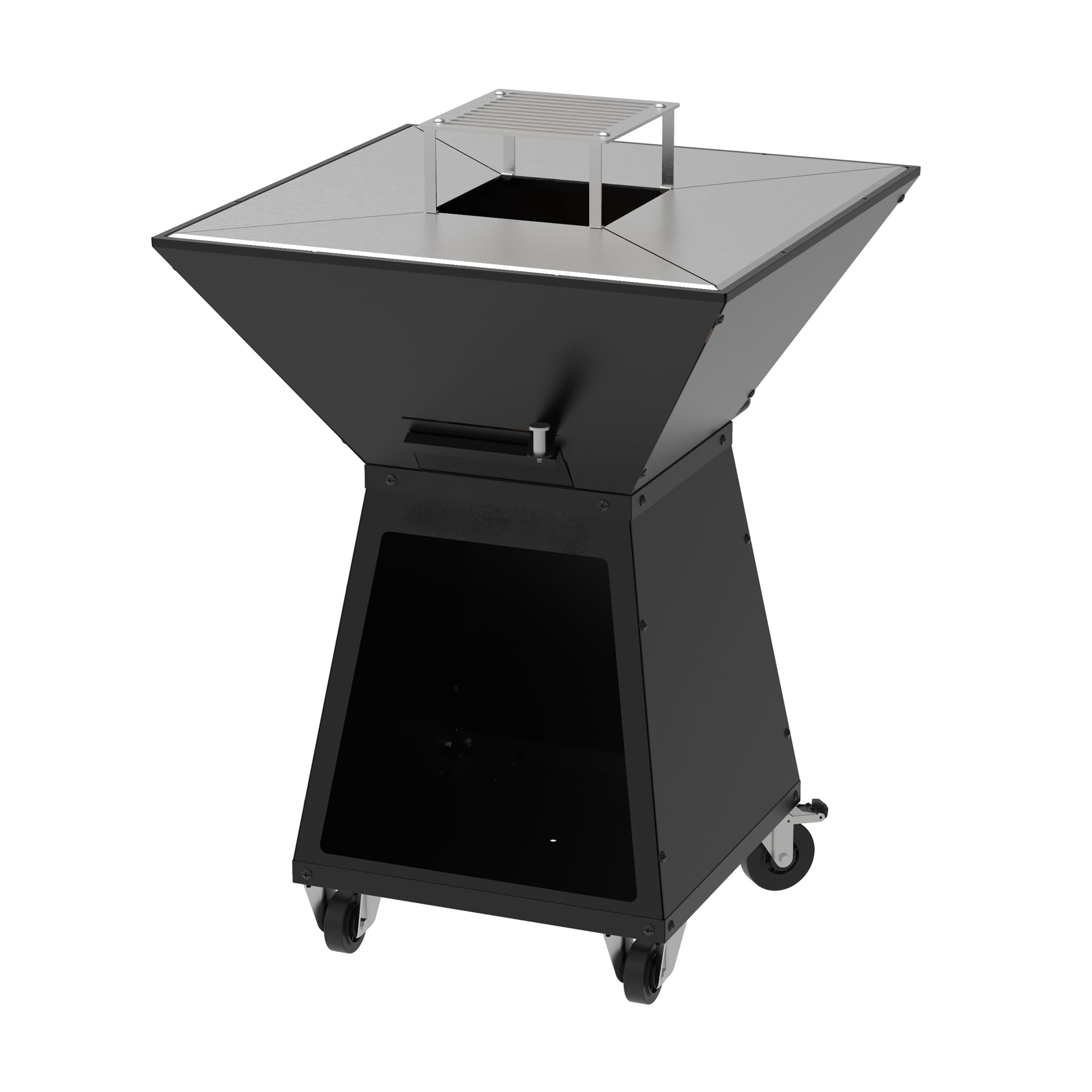 Barbecue a Legna Quadrato Professionale con Braciere con mattoni refrattari, Plancha 72x72 cm, h 97cm 4 Ruote e Ampio Portalegna - MADE IN SPAIN