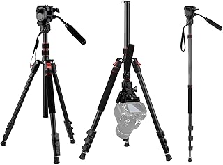 Andoer Tripé portátil profissional de alumínio para câmera, tripé monopé 200 cm, 4 seções, ajustável, 8 kg, carga útil com cabeça de inclinação panorâmica hidráulica de 3 vias para viagem com câmera DSLR SLR
