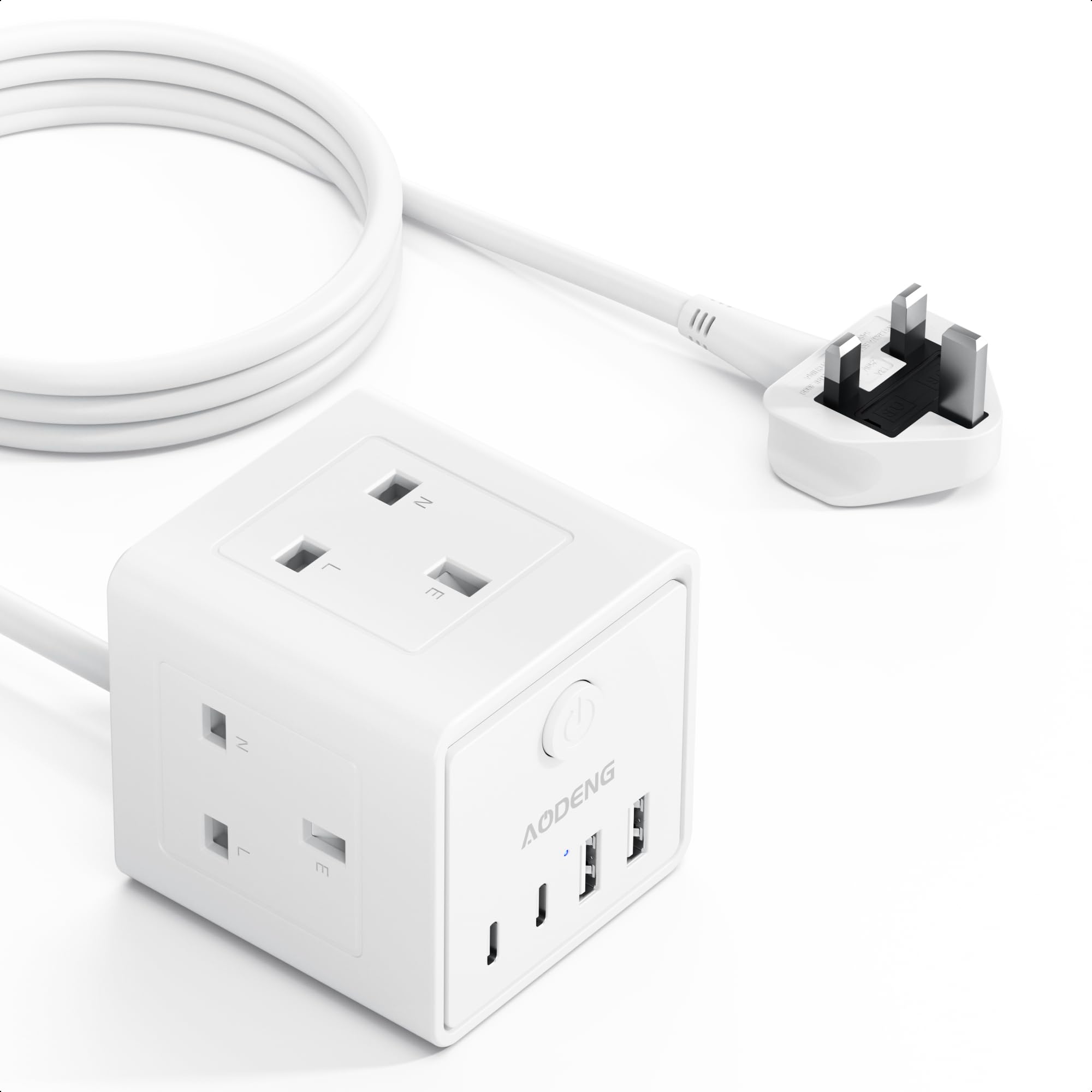 Extension Lead with 4 USB Slots and Switch, 3 Way Multi Plug Extension Cable with 2 USB C, UK Desktop Power Extension Cord with Multi Socket, 1.5M Extension Cable for Home Office — view 10