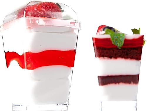 Miniatura 4 de 50 tazas de postre con tapa y cucharas, vasos de postre de 5.1 fl oz/5 onzas de plástico, tazas cuadradas de postre para fiesta de postres, pudín,