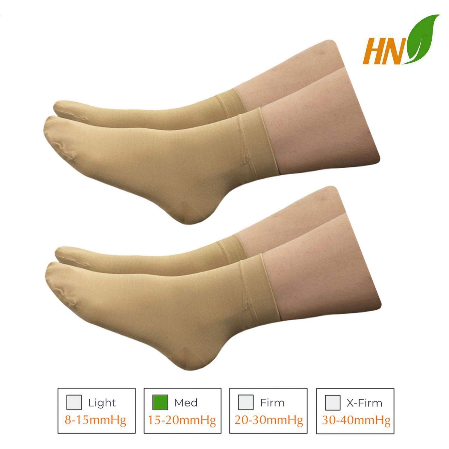 HealthyNees Puntera cerrada de compresión de 15-20 mmHg, tobillo ancho (2 pares, beige, S/M)