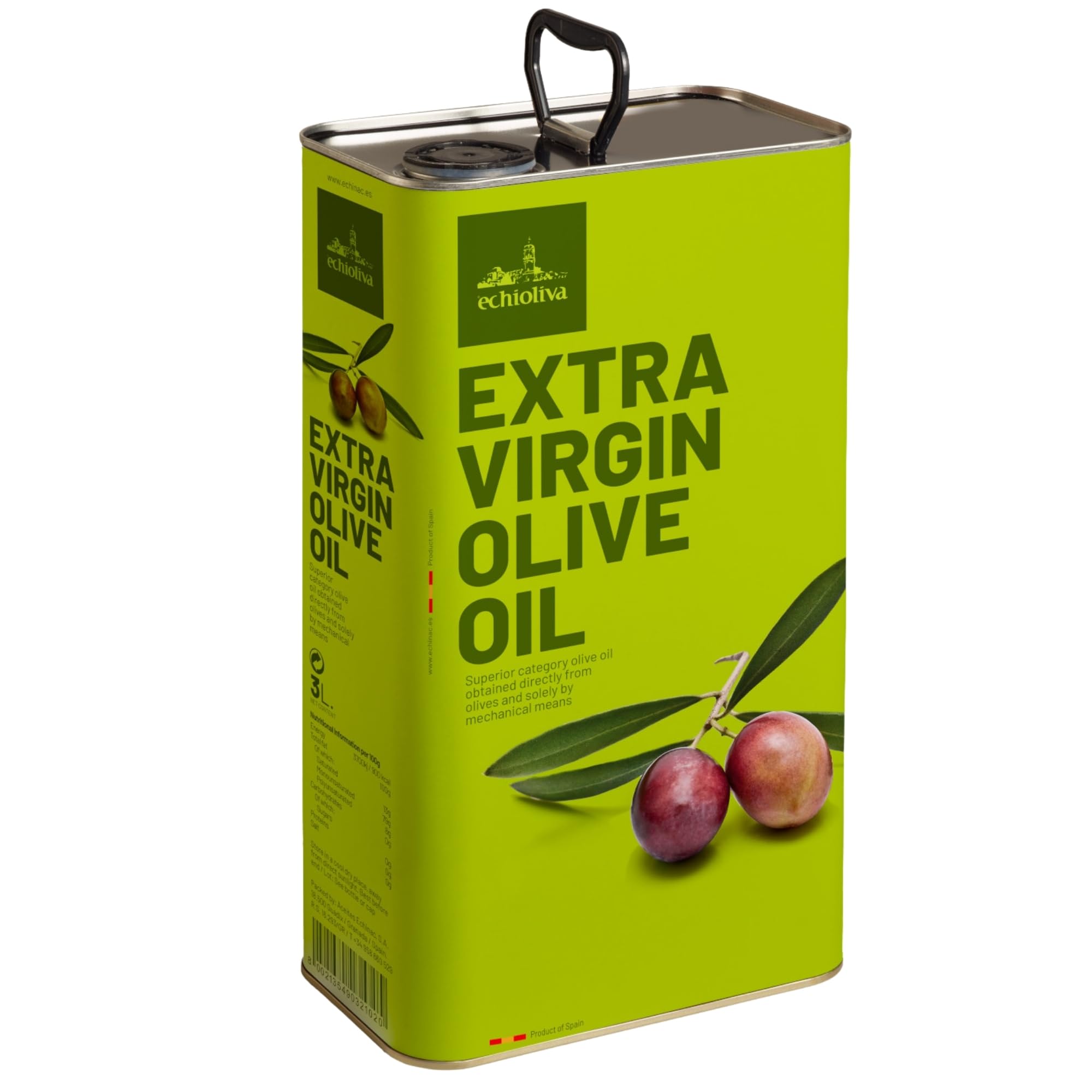 Aceite de Oliva Virgen Extra · ECHINAC Granada Desde 1964 · Lata Opaca 3 Litros · Despensa Familiar