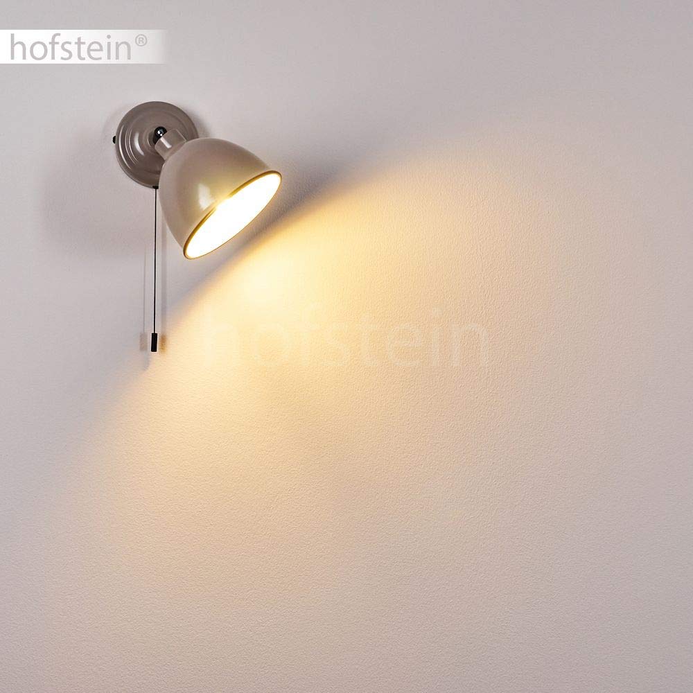 Lampada da parete Catharine, lampada da orientabile in metallo in grigio/bianco/nero, 1 luce, E14, spot da parete in design retrò, con cavo a strappo per accensione/spegnimento, senza lampadina/e