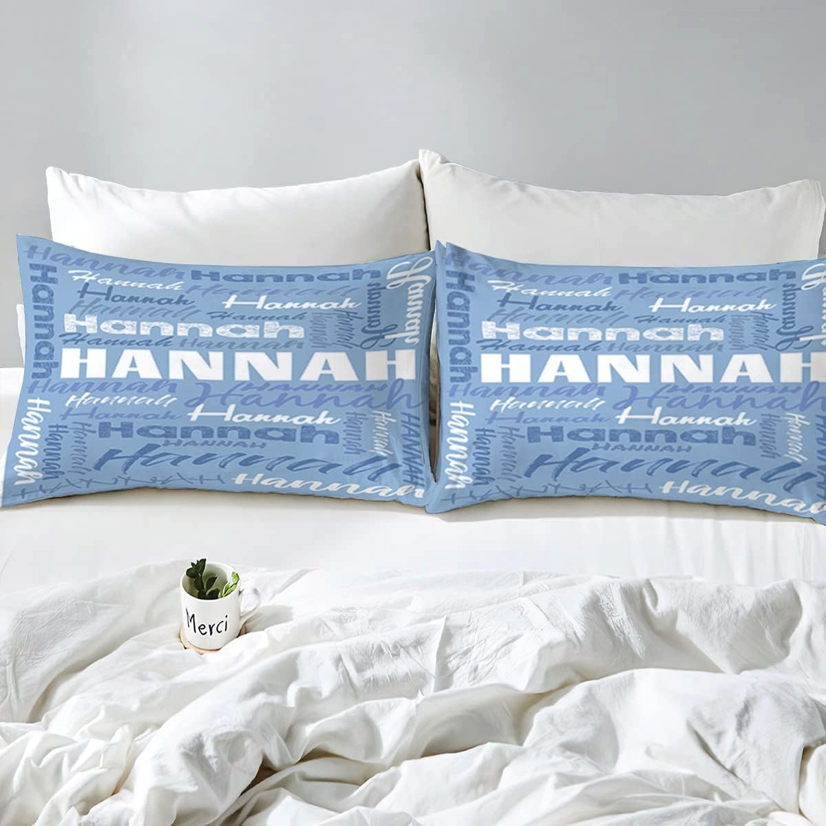 Custom Your Name Bedding Set, Custom Name Quilt Twin Full Queen King, Blankets Personalized Name Custom Duvet, Blanket With Name Bedroom Decor Soft Lightweight, Gifts for Kids Baby Adults (Light Blue)