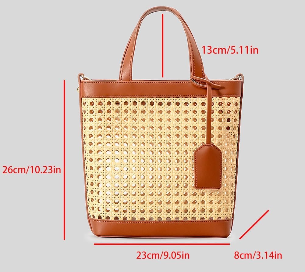 Rattan Tote Bag for Women Straw Beach Bag Crossbody Purse PU Leather Summer Shoulder Bag Cute Boho Purses Tote Handbag - Image 8