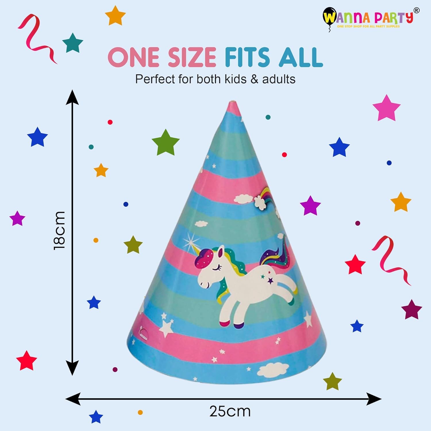 WANNA PARTY Rainbow Unicorn Hats - 10pc 3