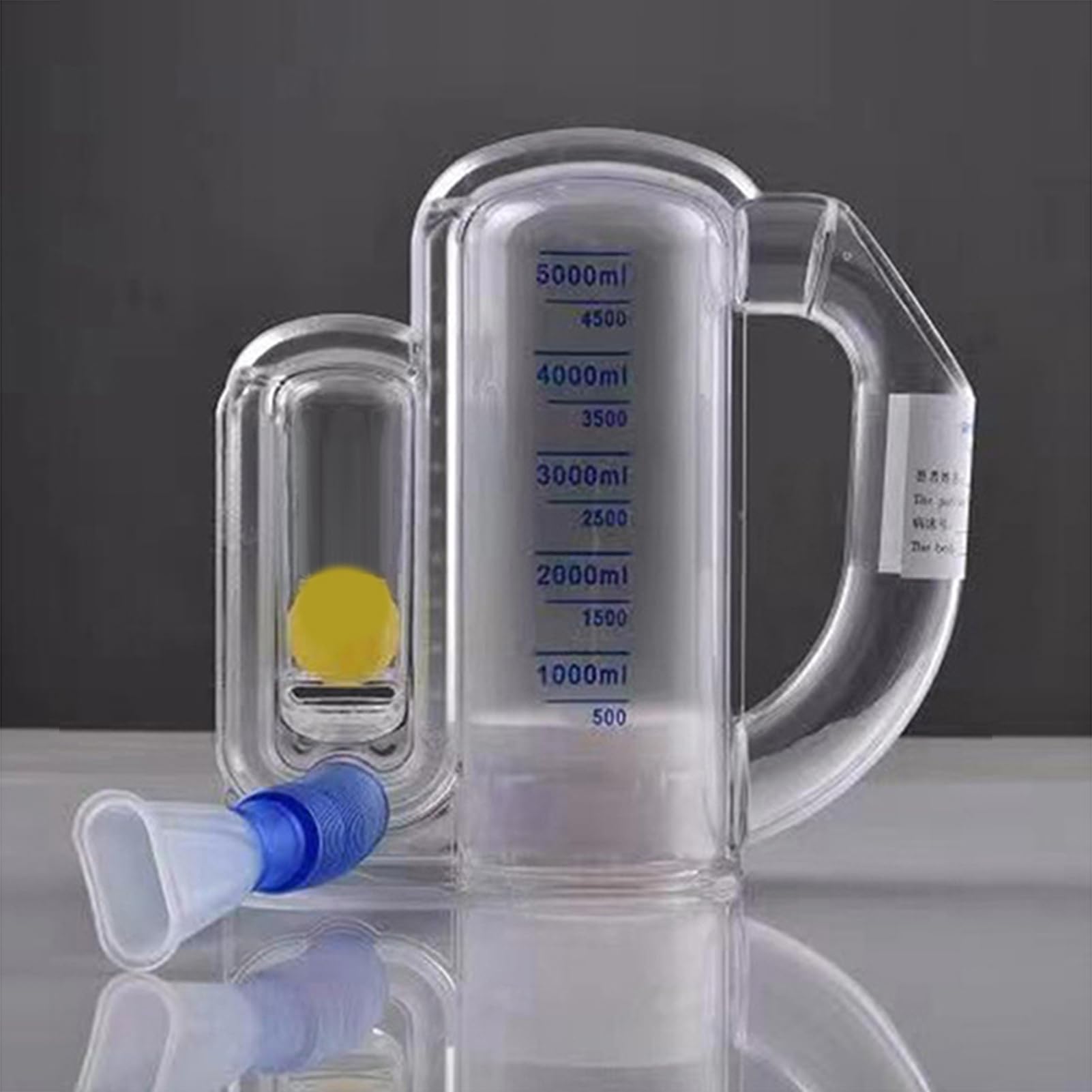 Appareil de renforcement respiratoire Spiromètre d'incitation à l'exercice respiratoire 5000 ml Mesure du volume avec indicateur de débit Entraîneur profond pour étudiants Blanc