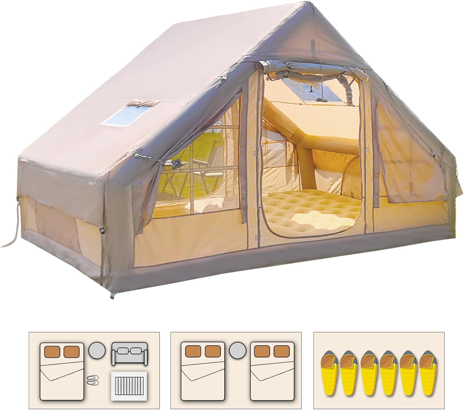 SENLEETO inflatable camping tent set up for family glamping, by ReviewCanyon