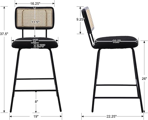 Miniatura 2 de Taburetes de bar de ratán de altura de mostrador, 26 pulgadas, modernos taburetes de mostrador Boucle con respaldo de caña, taburetes de mimbre para