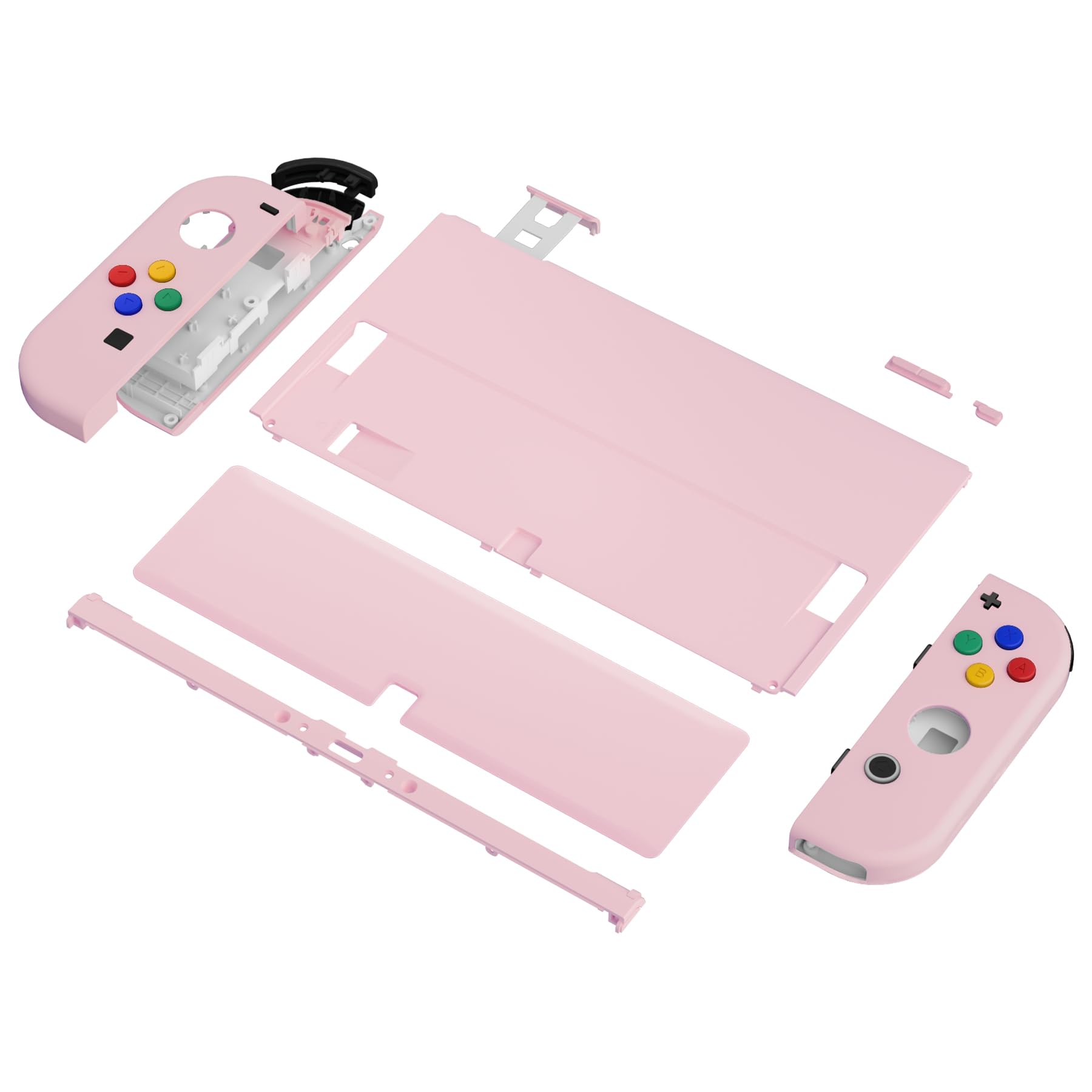 eXtremeRate Coque Complète de Remplacement avec Bouton pour Nintendo Switch OLED, Coque avec Bouton avec Support pour PC Personnalisé pour Nintendo Switch OLED, Rose Cerise